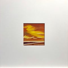 Burma Shave, Paesaggio astratto giallo dorato, 5×5, incorniciato 16×16