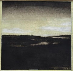 Monoprint Morn, Minimalist Abstract Landscape, 5 × 5 in (17 × 17 in Framed)