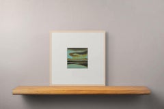 La franja - Pintura de paisaje atmosférico de los años 90, 5 × 5 pulg. (17 × 17 enmarcada)