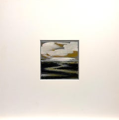 Zephyr – Stimmungsvolles abstraktes Landschaftsgemälde, 5,25 x 5,25 Zoll, gerahmt 16 x 16