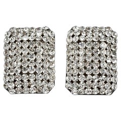 Idemaria Italy Silver Plated and Clear Rhinestone Pavé Clip On Earrings