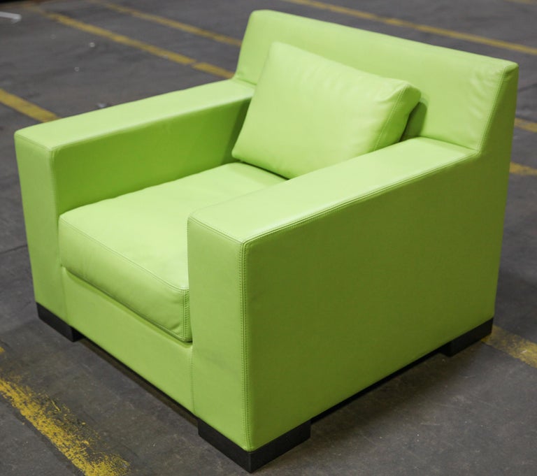 Ideo Modern Club Chair In Green Leather Upholstery