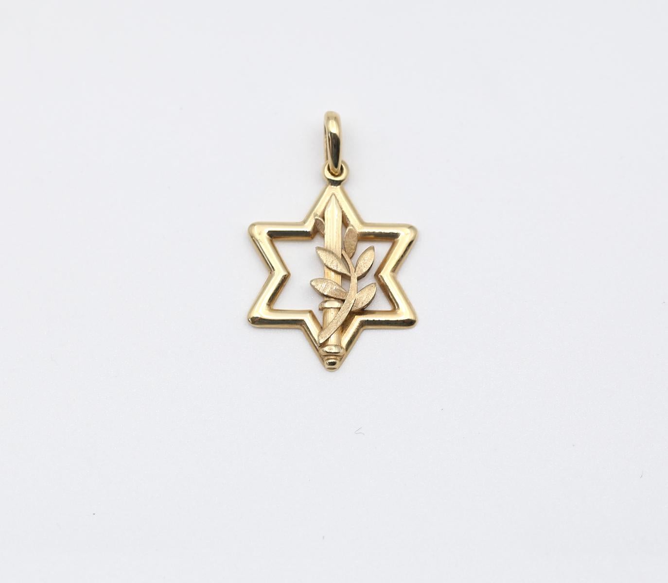 Defence Forces of Israel emblem. The Sword symbolizes combat, while the Olive Branch represents the yearning for peace. The Star of David represents the Jewish people.

The olive branch-wrapped sword was the symbol of the Haganah, the prestatal