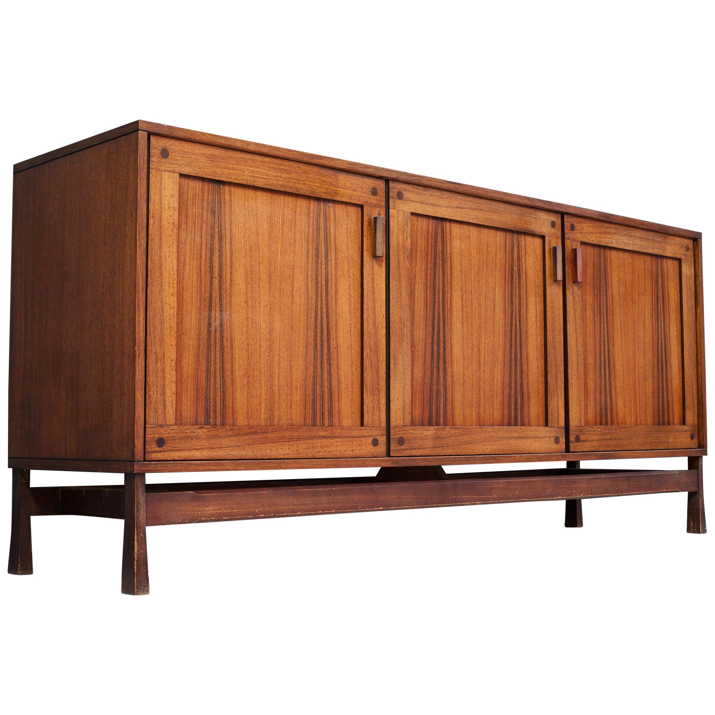 Idiosyncratic Italian Credenza with Flared Feet in Rosewood, 1970s