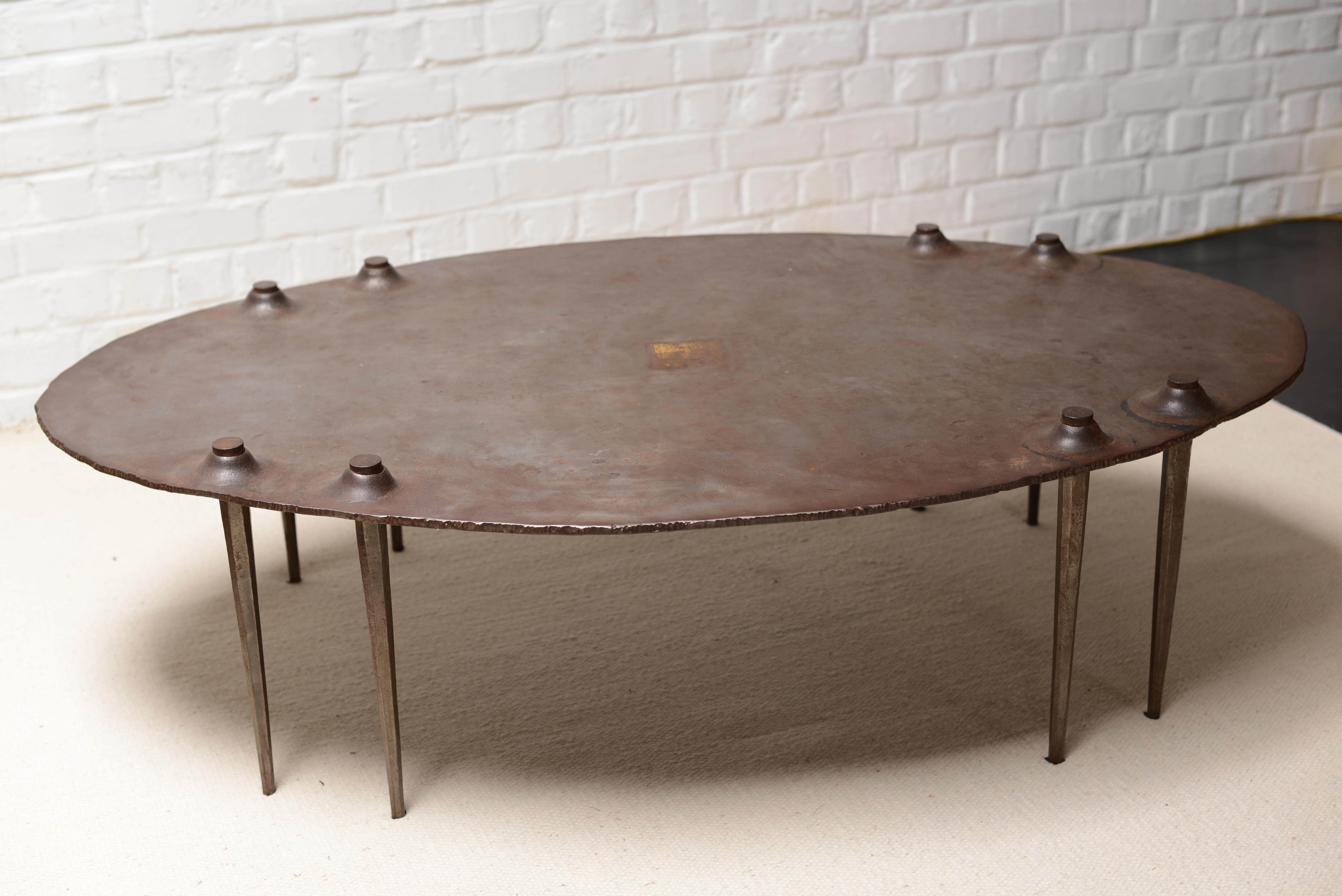 Late 20th Century Idir Mecibah, Brutalist Coffee Table in Massive Steel, Handcrafted in Belgium 97 For Sale