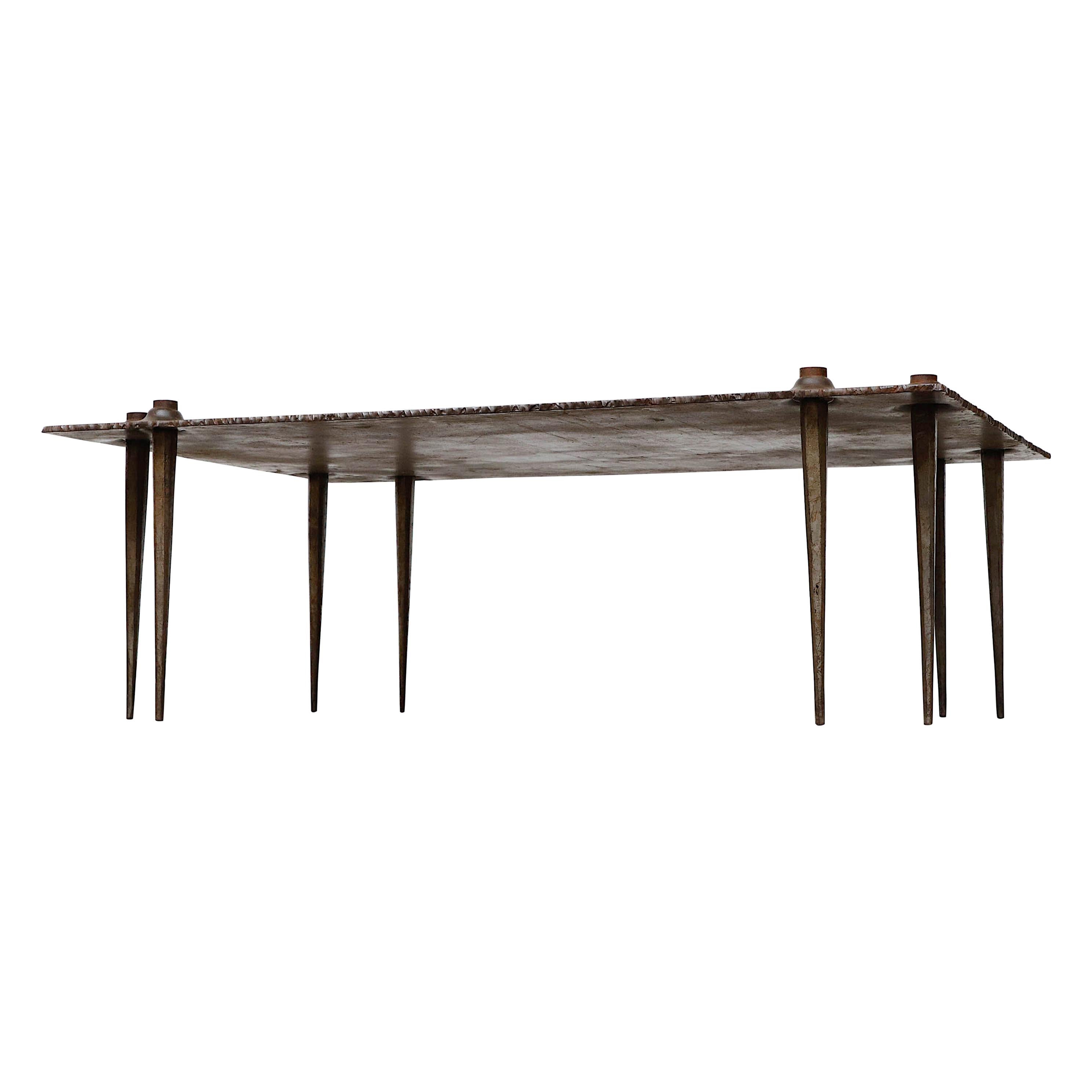 Famed design by the late Idir Mecibah (1958-2013) for Smederij Moerman, 1998. Brutalist rectangle coffee table. In original condition. One more table available, listed separately (LU922422664712). Most of his Mecibah's work is not being produced