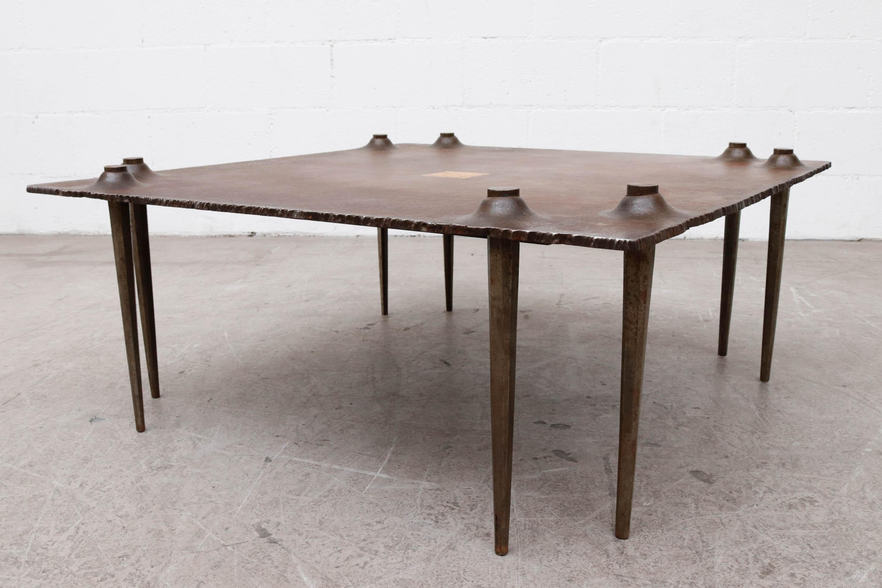 Metal Idir Mecibah Large Square Brutalist Coffee Table for Smederij Moerman, 1998