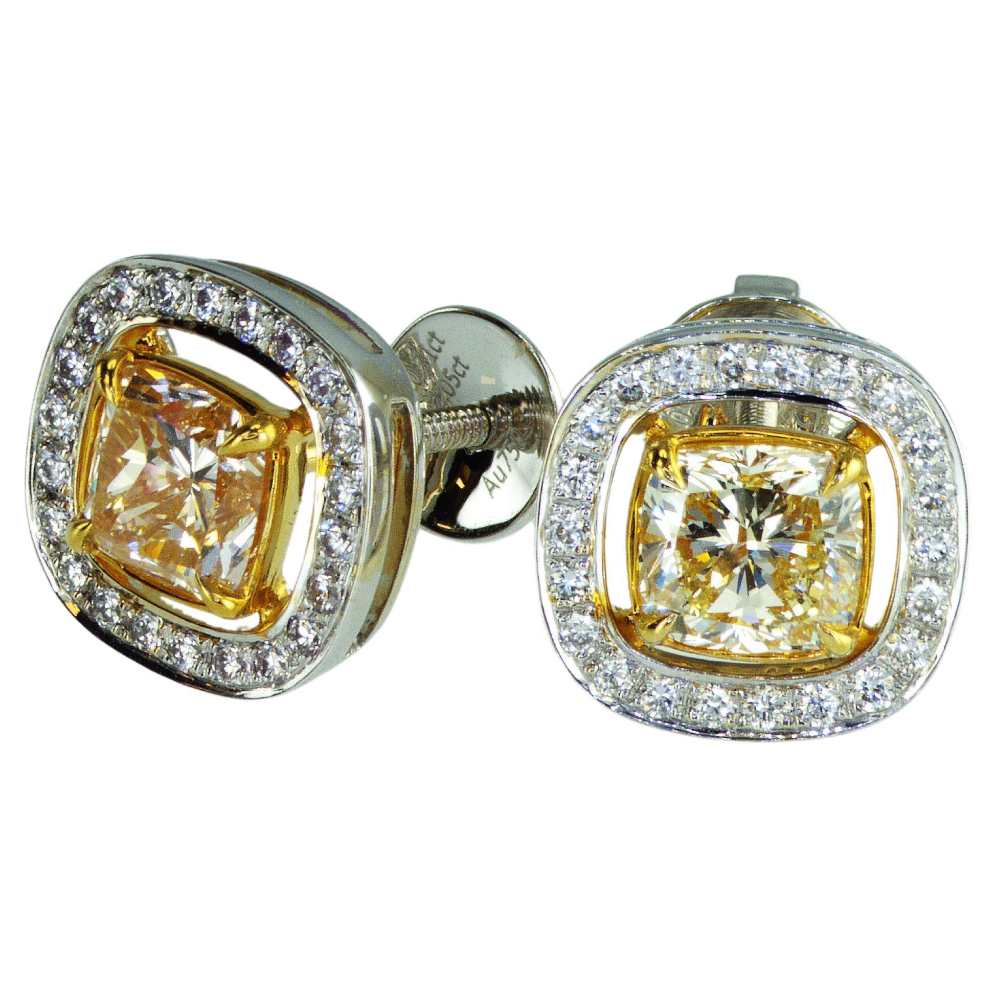 IDL certified 2.05 carat Yellow Diamonds Studs Earrings For Sale