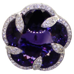 Bague certifiée IDL 5 Petels 35,38 ct Améthyste violette et diamants