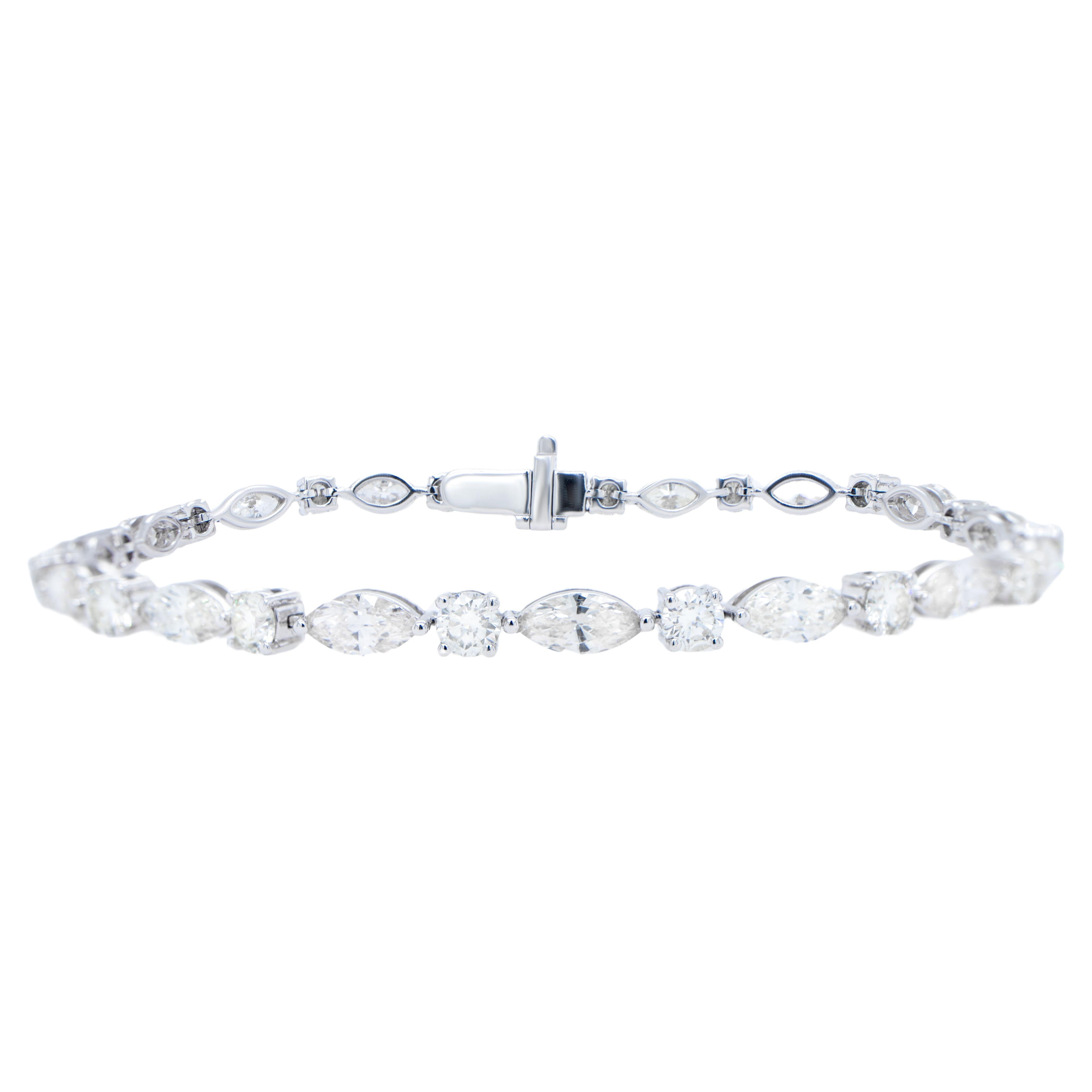 IDL Certified Diamond Tennis Bracelet Marquise and Round Cut 7.38 Carats 18K