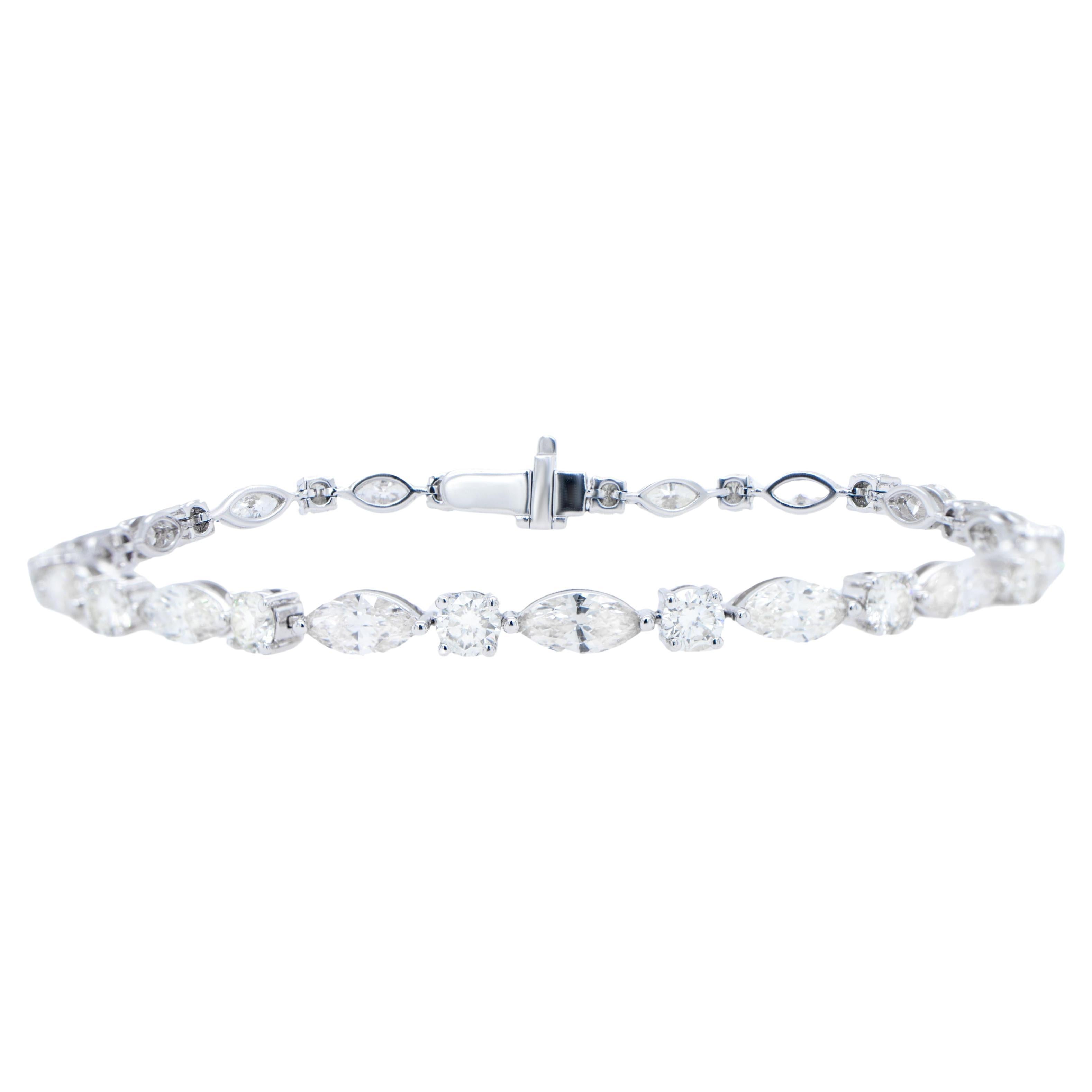 IDL Certified Diamond Tennis Bracelet Marquise and Round Cut 7.38 Carats 18K