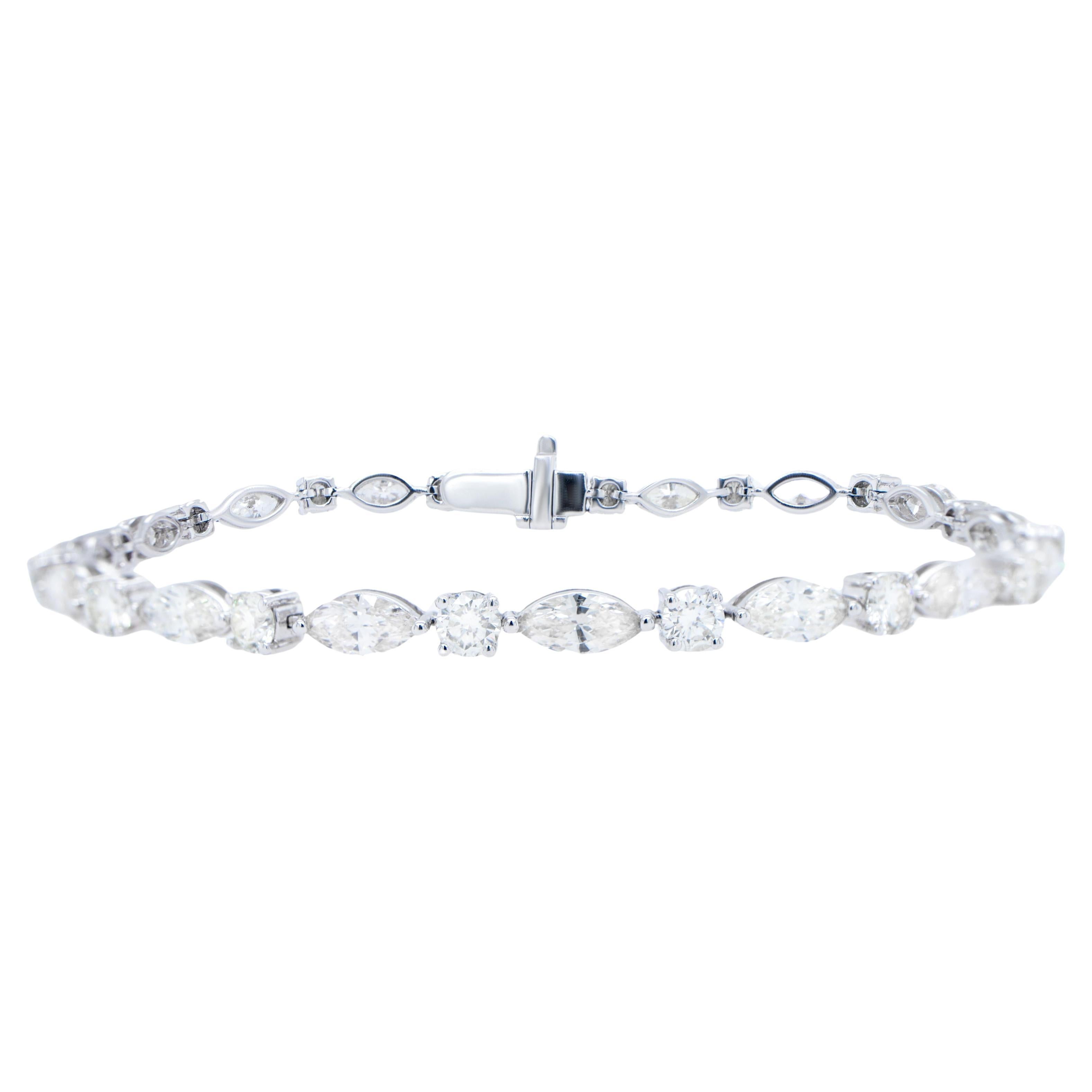 Bracciale tennis con diamanti certificati IDL taglio marquise e rotondo 7,38 carati 18K