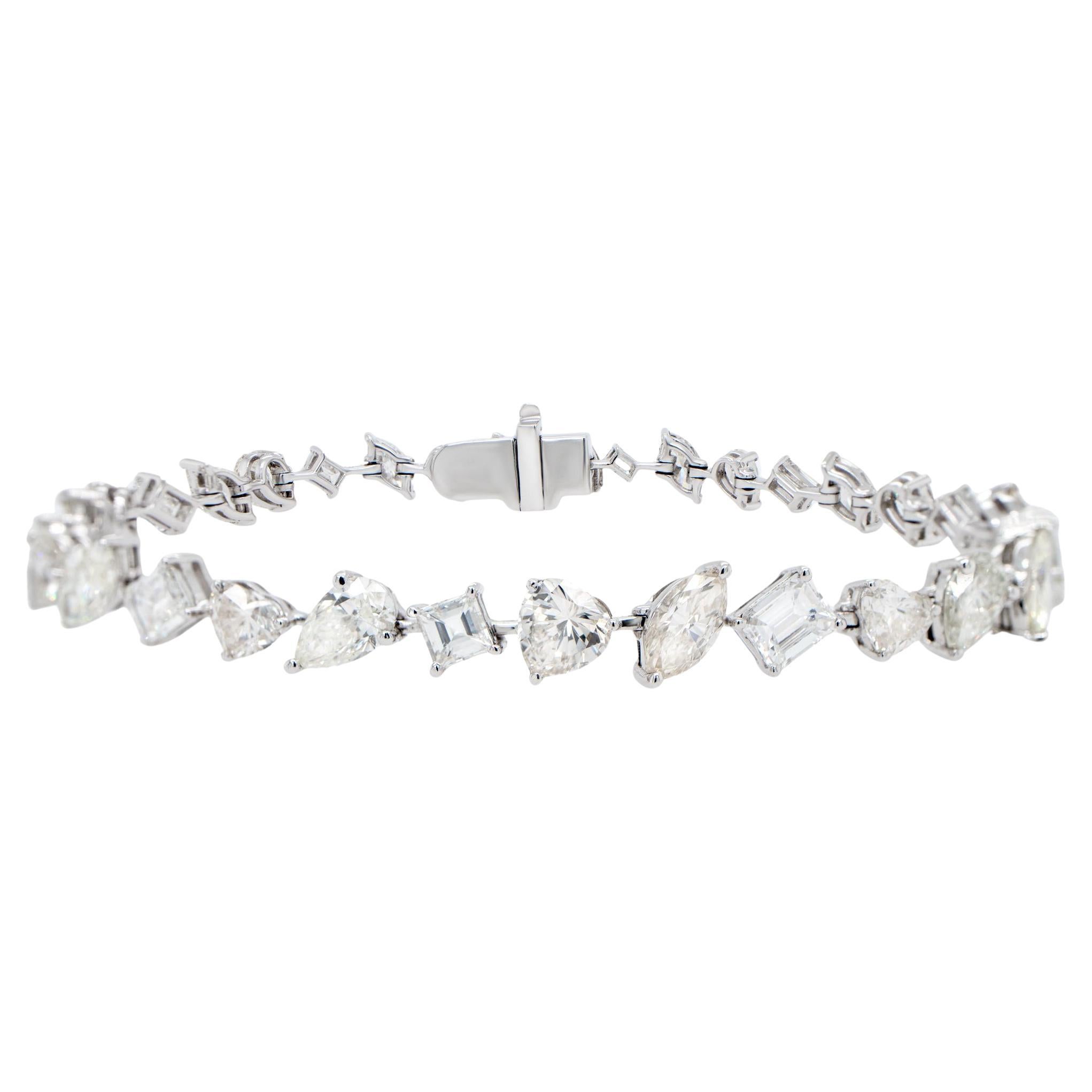 IDL Certified Diamond Tennis Bracelet Mix Cut 10.75 Carats 18K White Gold For Sale