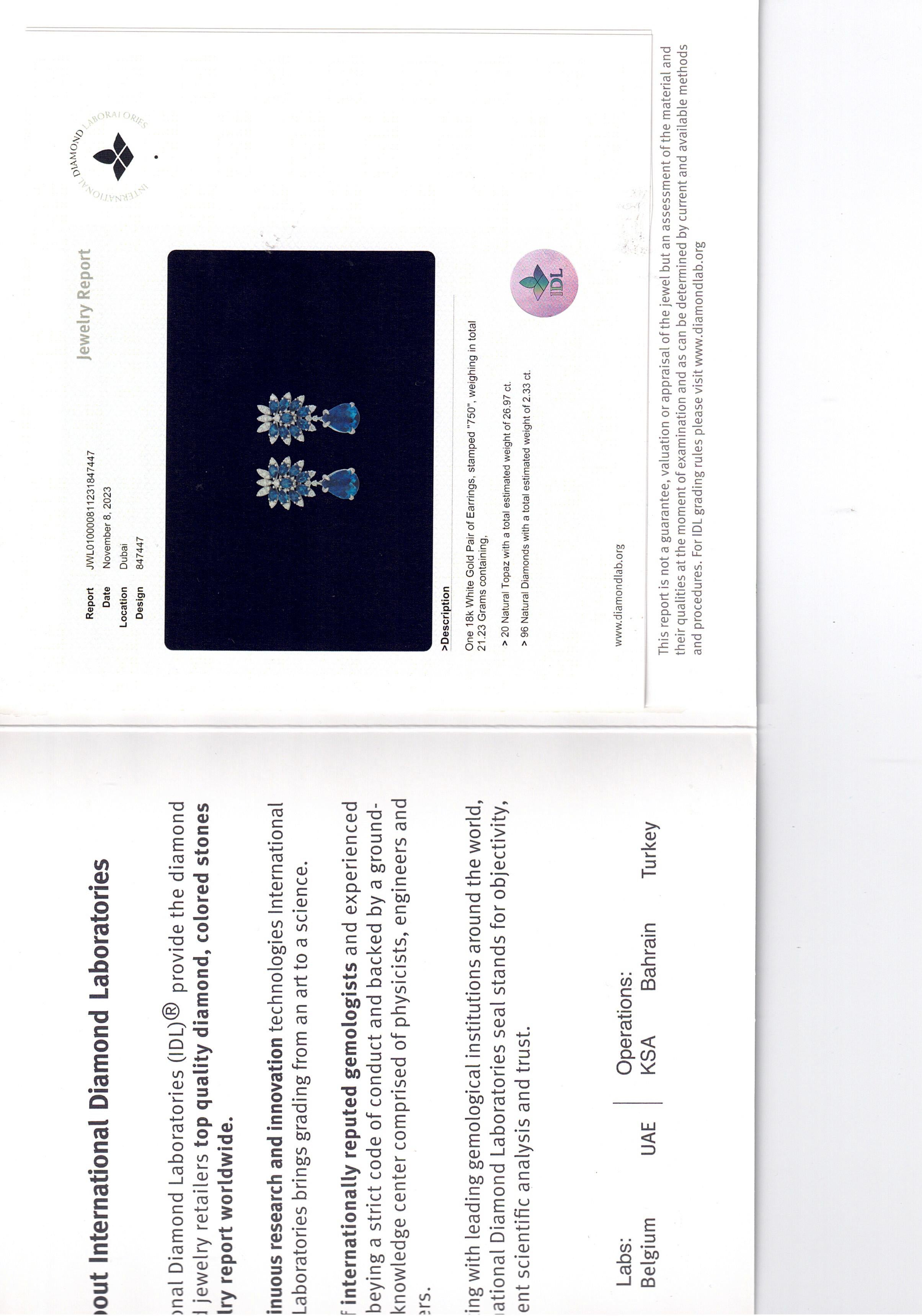 Taille poire Boucles d'oreilles London Blue Topaz Diamond certifiée IDL en vente