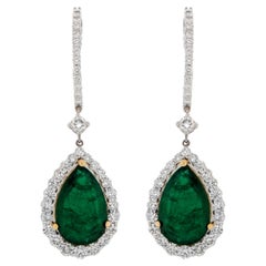 IDL Certified Pear Cut Emerald Dangle Ohrringe mit Diamanten 18 Karat 18K
