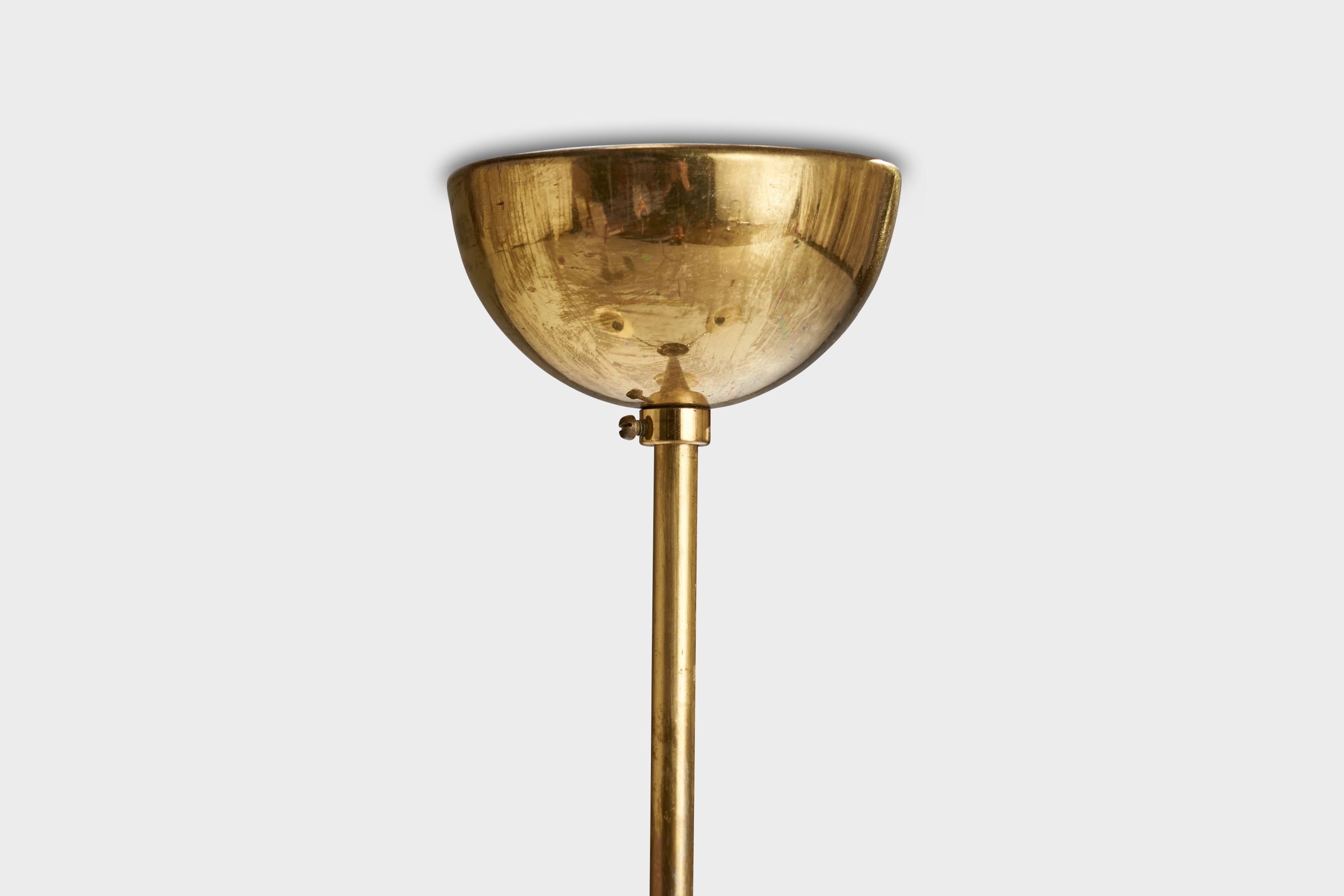 Idman, Chandelier, Brass, Glass, Finland, 1940s For Sale 3