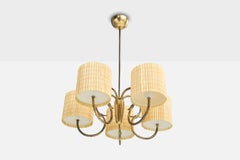 Idman, Chandelier, Brass, Glass, Reed, Finland, 1950s