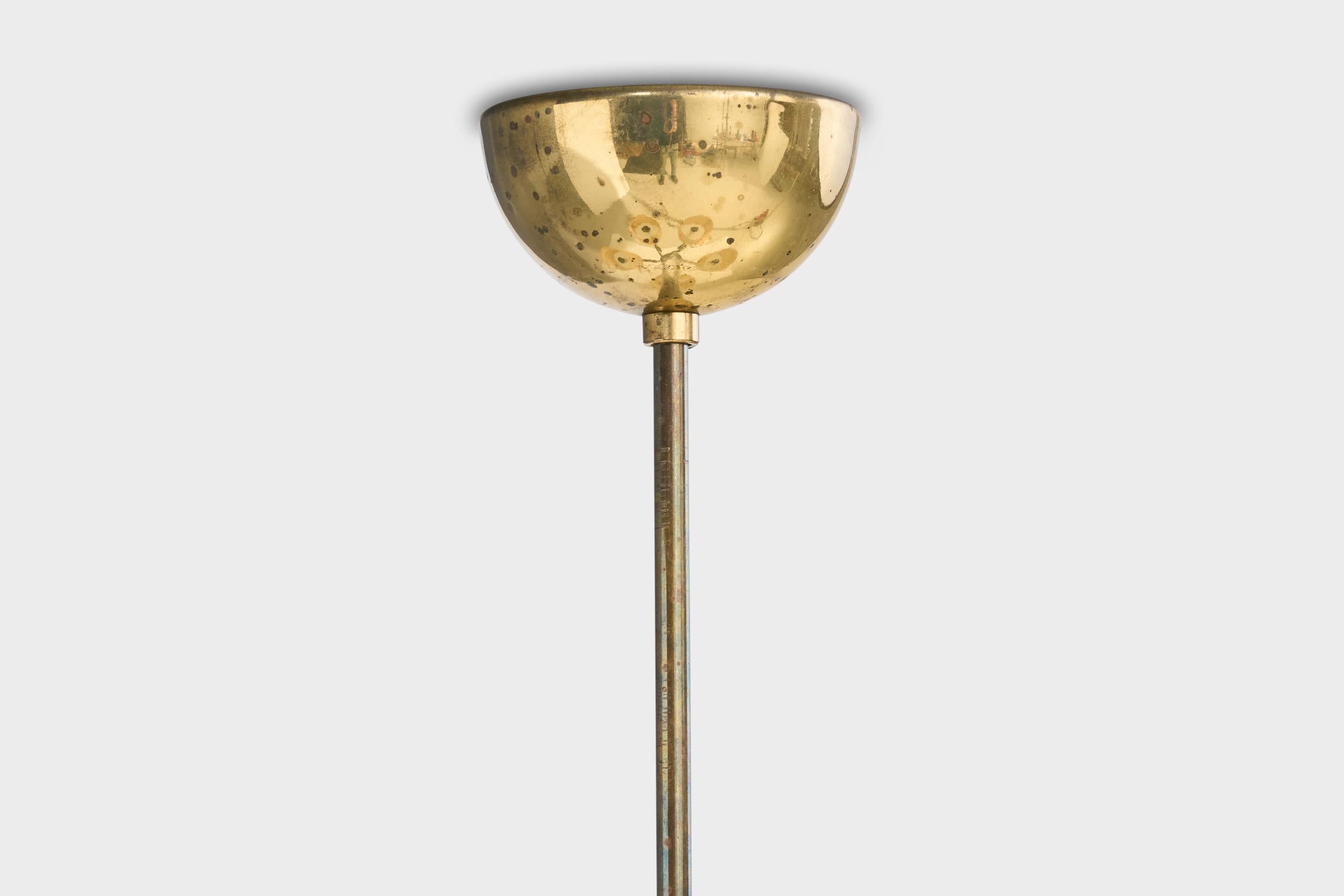 Idman, Chandelier, Brass, Glass, Reed, Finland, 1950s 3
