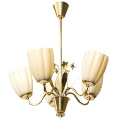 Idman, Finland, Scandinavian Modern 5-Arm Chandelier with Flowers