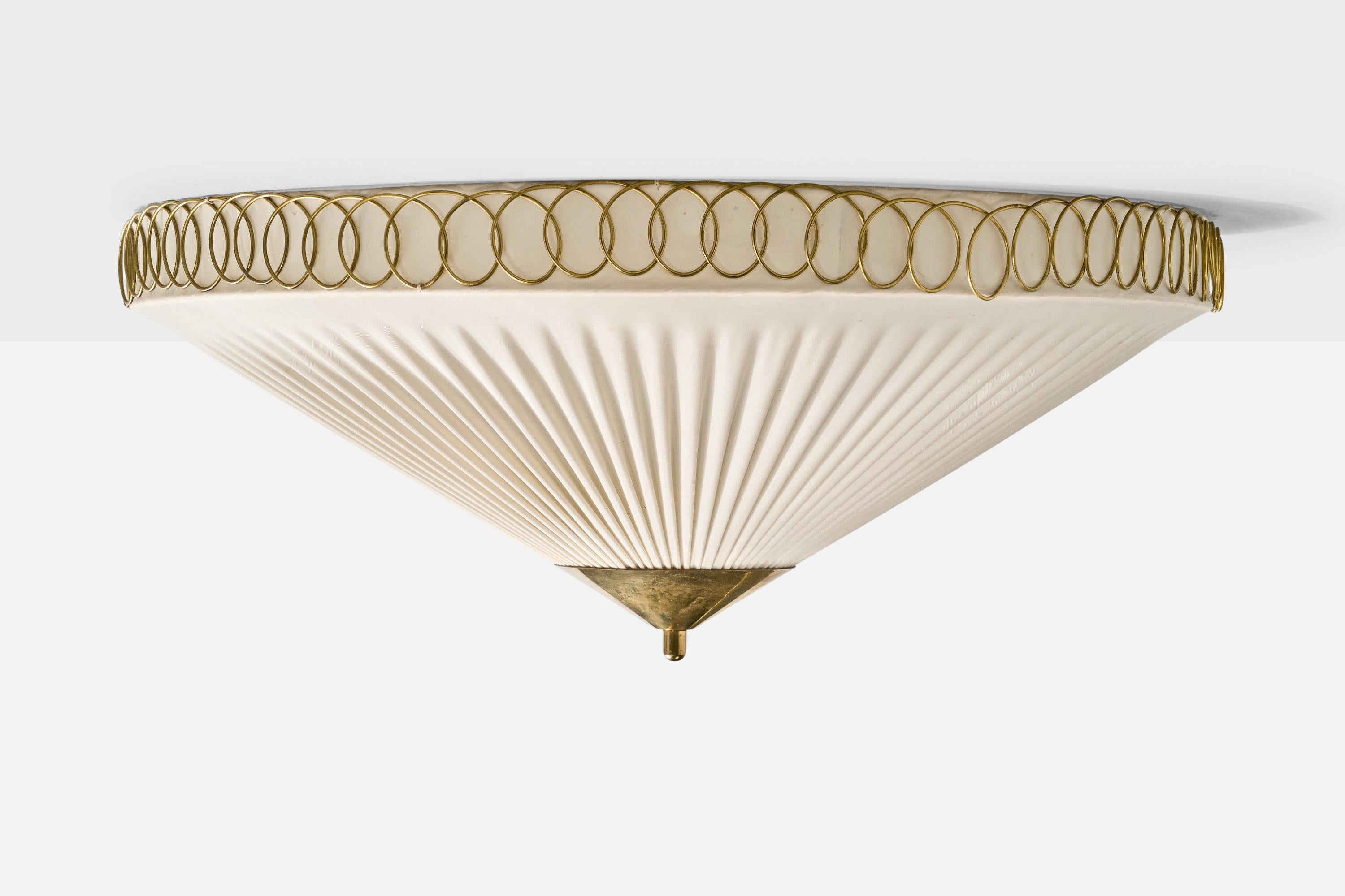 Finnish Idman, Flush Mount, Brass, Fabric, Finland, 1950s For Sale