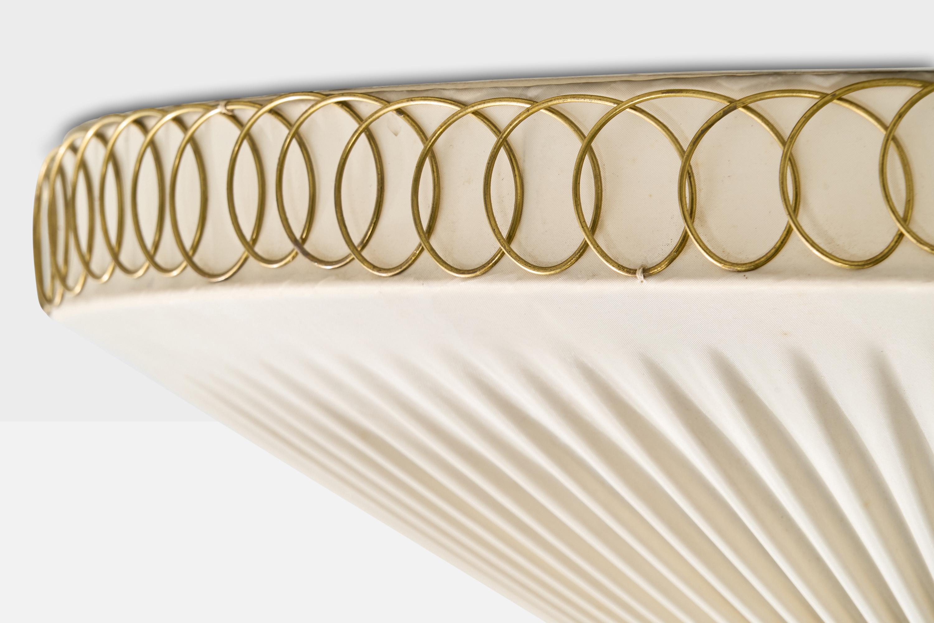 Idman, Flush Mount, Brass, Fabric, Finland, 1950s In Good Condition For Sale In High Point, NC