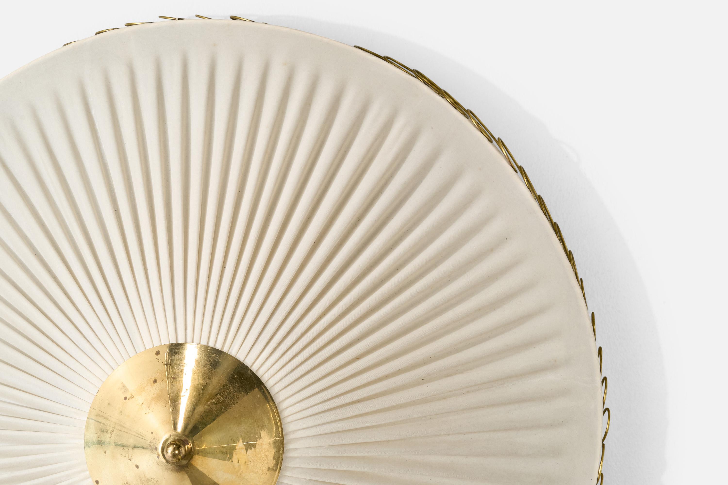 Mid-20th Century Idman, Flush Mount, Brass, Fabric, Finland, 1950s For Sale