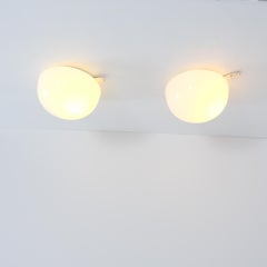 Pair of Minimalist Flush Mounts in White Opaline Glass Model 80113, Idman 1950s
