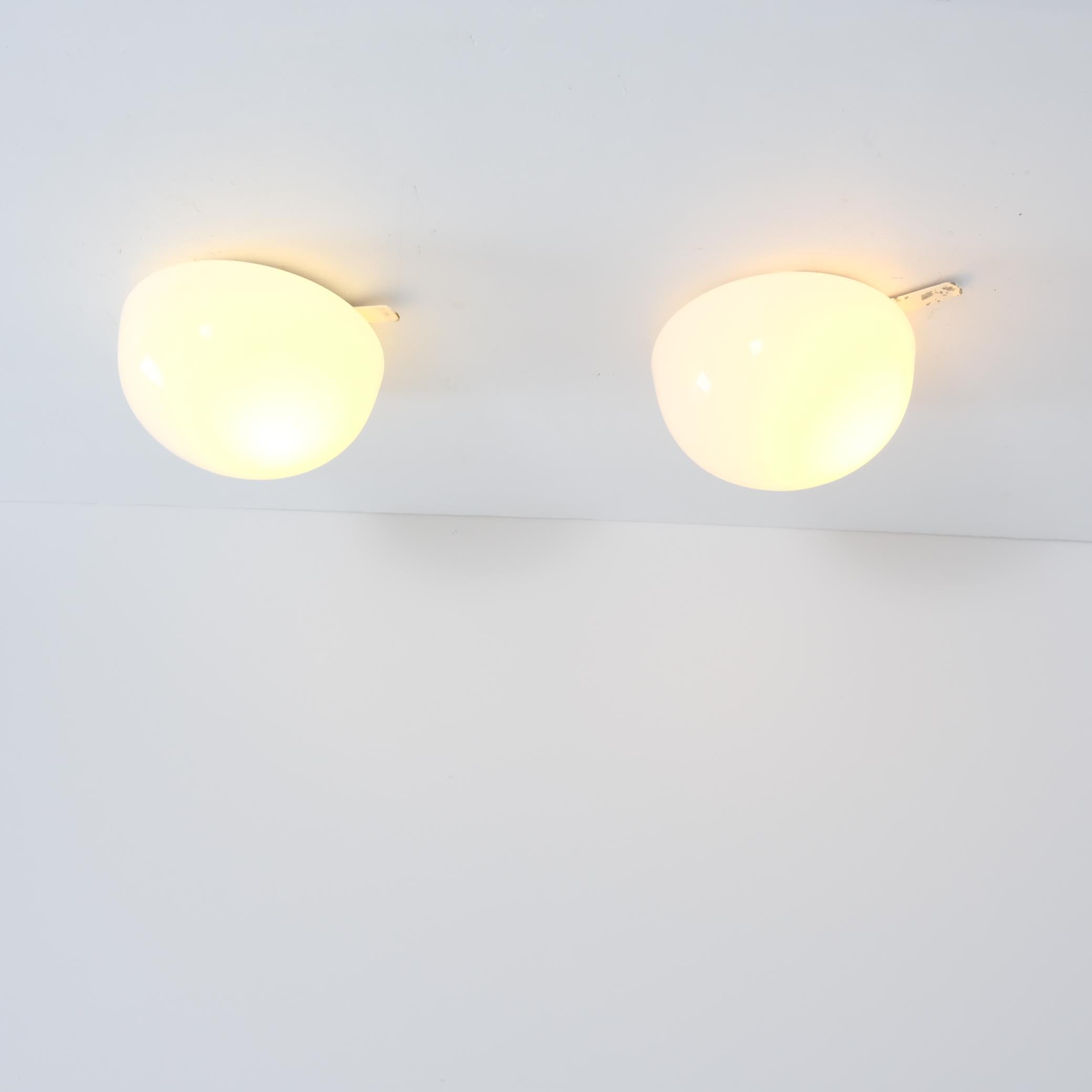 Finnish Idman Minimalist Ceiling Lamps in White Opaline Glass Model 80113, 1950s For Sale