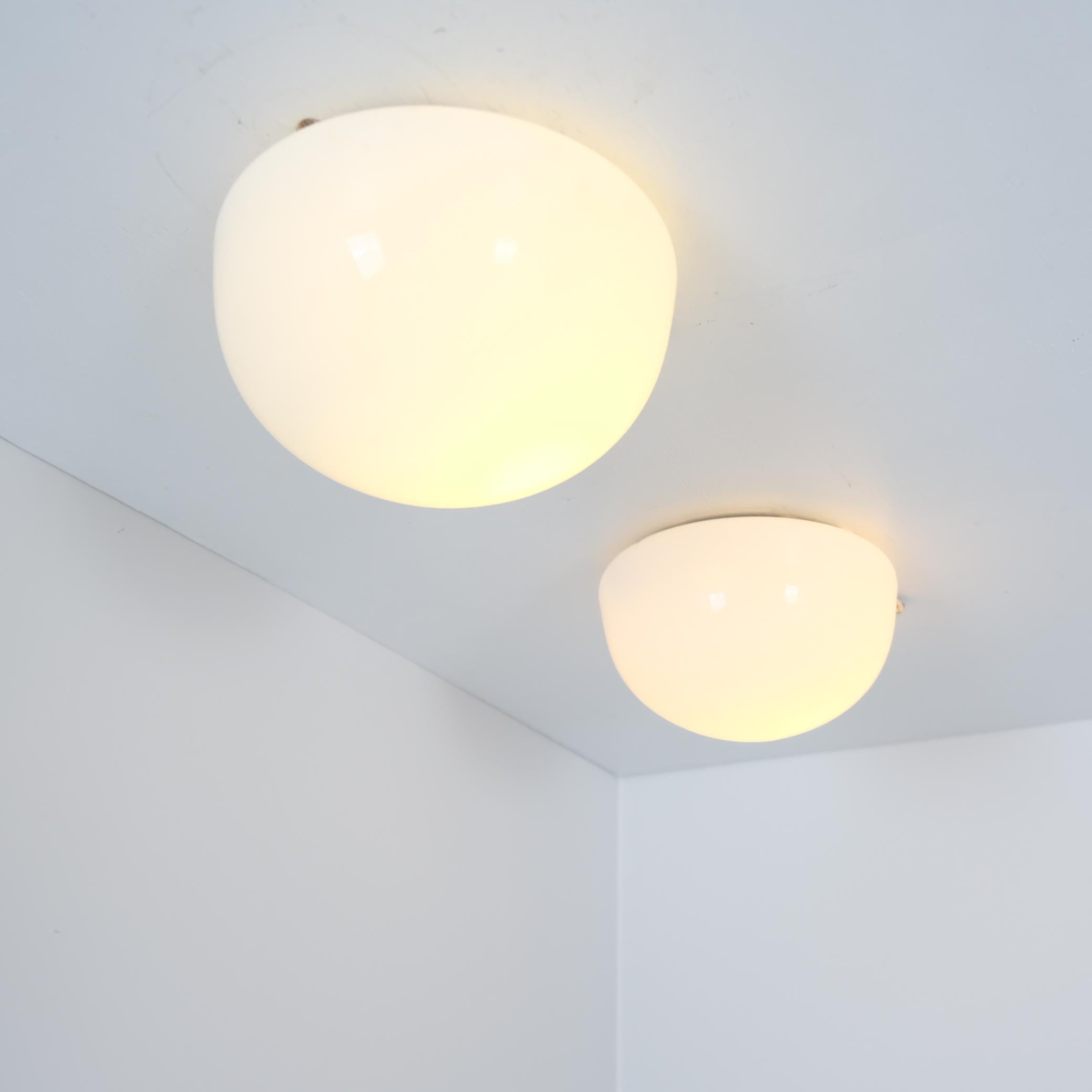 Idman Minimalist Ceiling Lamps in White Opaline Glass Model 80113, 1950s In Good Condition For Sale In Helsinki, FI