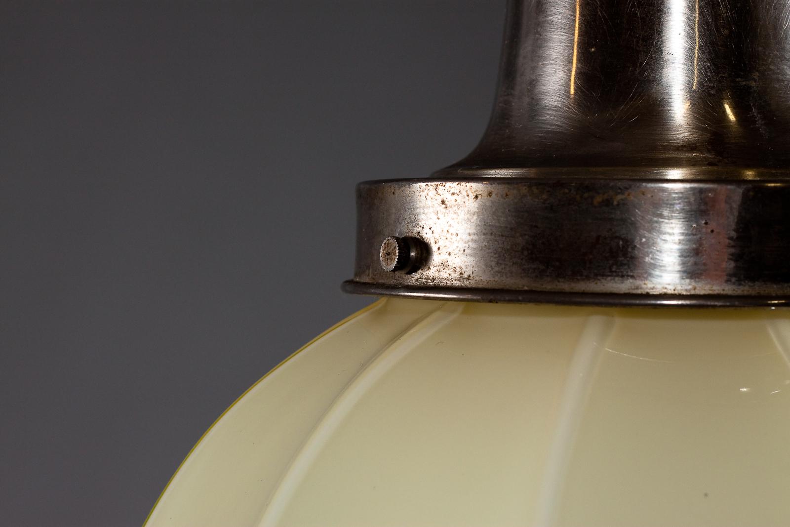 20th Century Idman Oy, 1930's opaline ribbed glass ceiling lamp For Sale