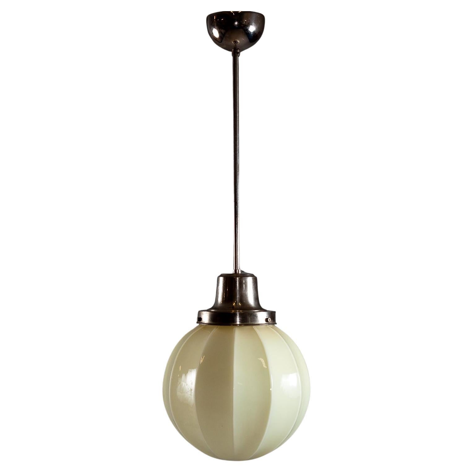Idman Oy, 1930's opaline ribbed glass ceiling lamp For Sale