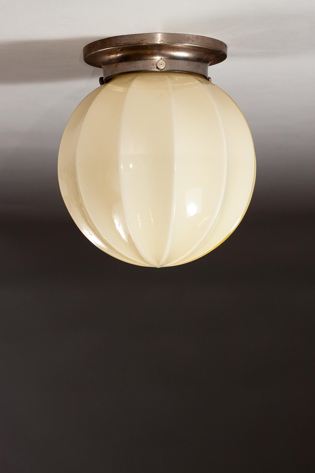 Blown Glass Idman Oy, 1930's opaline ribbed glass plafond lamp