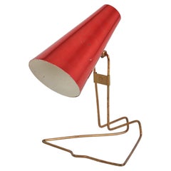 Idman Oy, Adjustable Table Lamp, Brass, Red-Lacquered Metal, Finland, 1950s