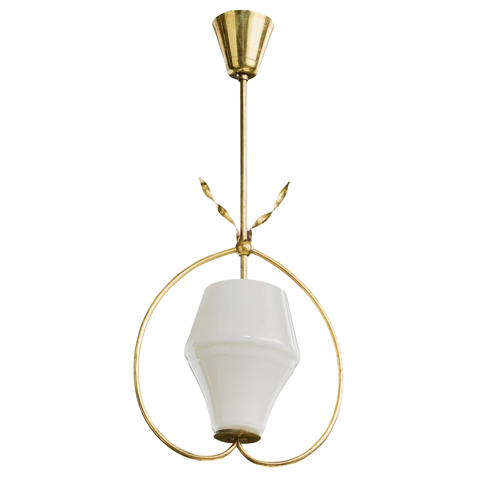 Idman, Pendant Light, Brass, Glass, Finland, 1950s