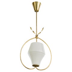 Idman, Pendant Light, Brass, Glass, Finland, 1950s