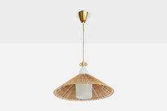 Idman, Pendant Light, Brass, Glass, Reed, Finland, 1960
