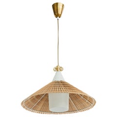 Idman, Pendant Light, Brass, Glass, Reed, Finland, 1960 Idman, Pendant Light, Brass, Glass, Reed, Finland, 1960