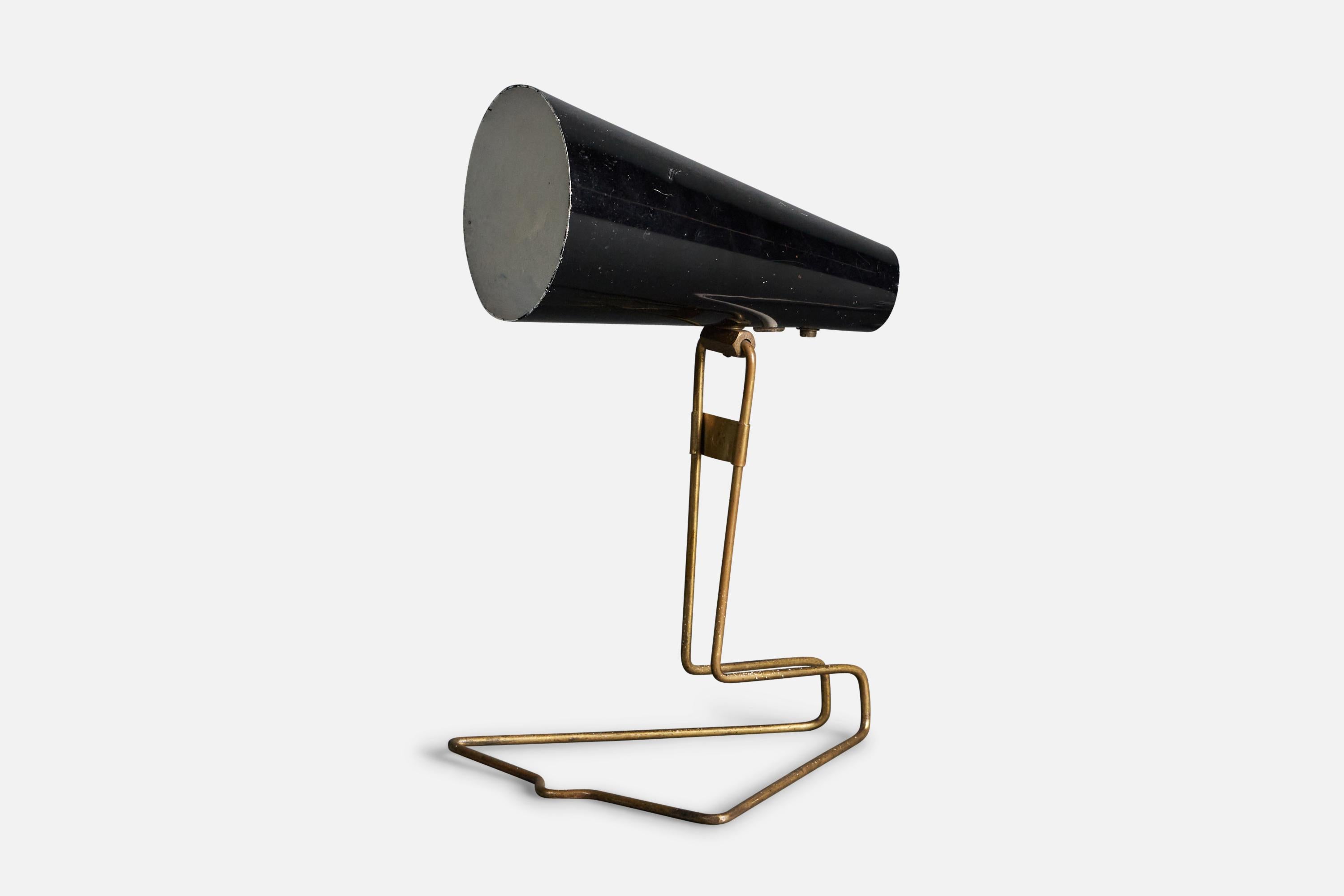 Mid-Century Modern Idman, Small Adjustable Table Lamp, Brass, Lacquered Metal, Finland, 1950s For Sale