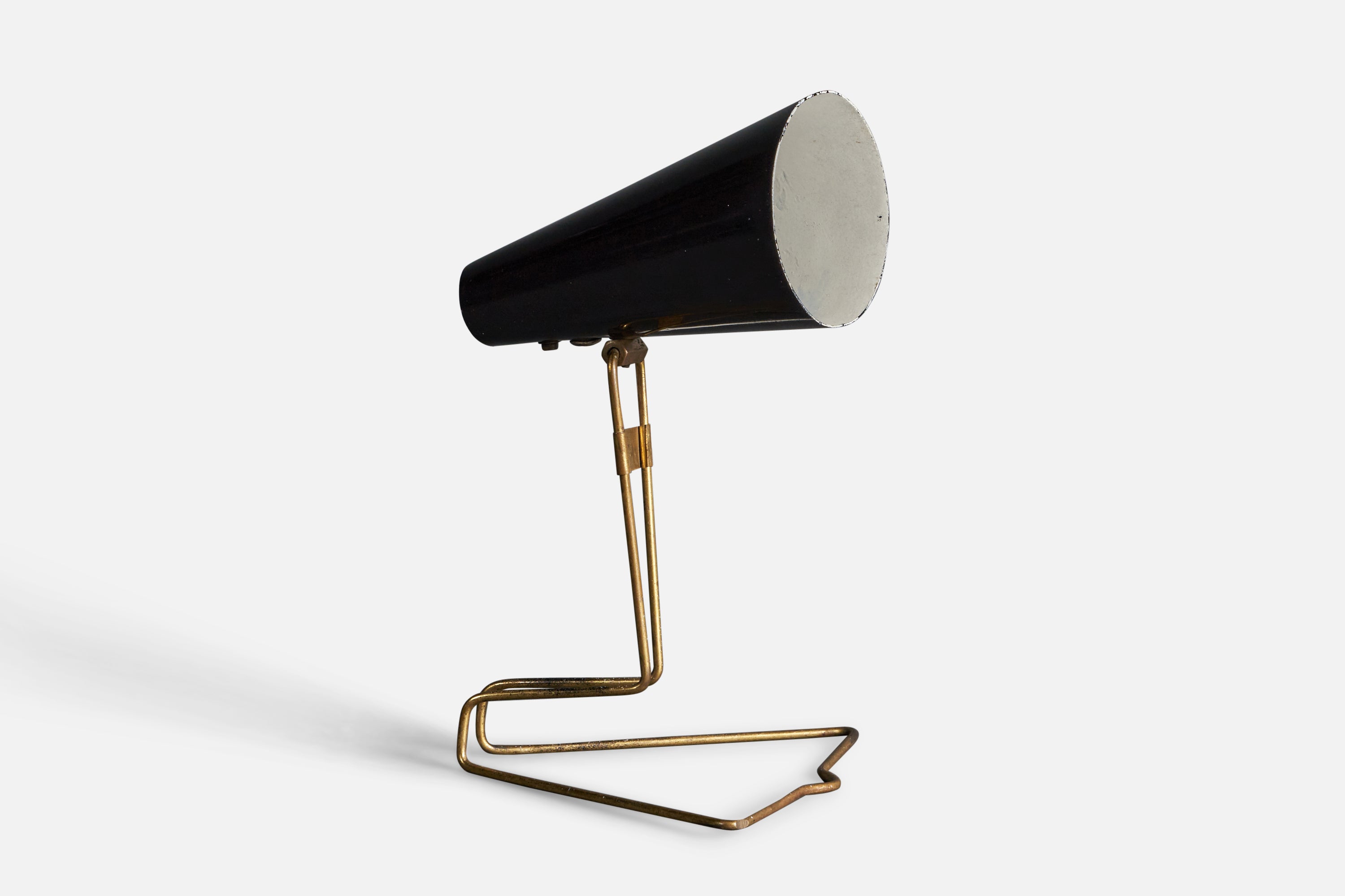 Idman, Small Adjustable Table Lamp, Brass, Lacquered Metal, Finland, 1950s For Sale