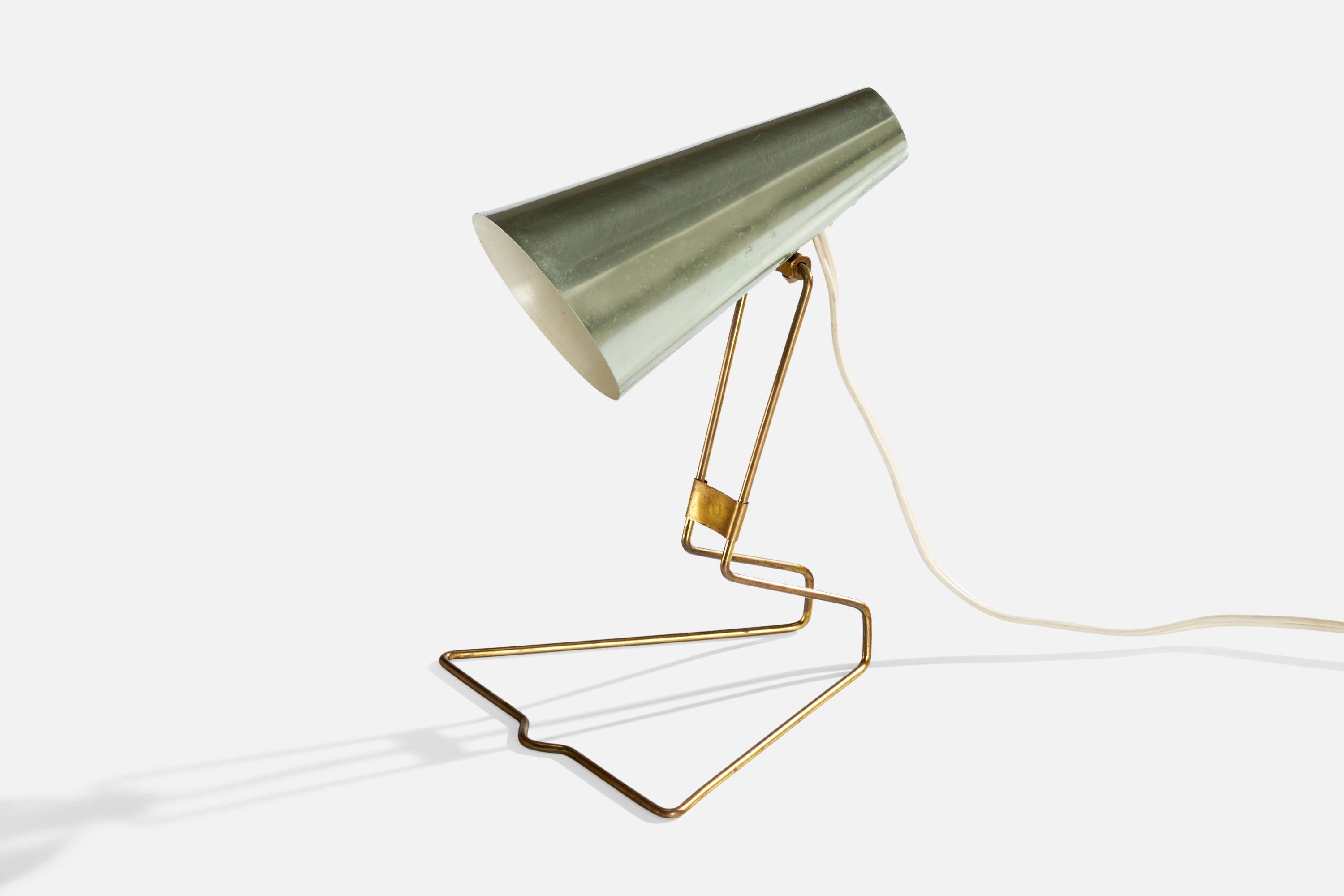 Scandinavian Modern Idman, Table Lamp, Brass, Aluminum, Finland, 1950s For Sale