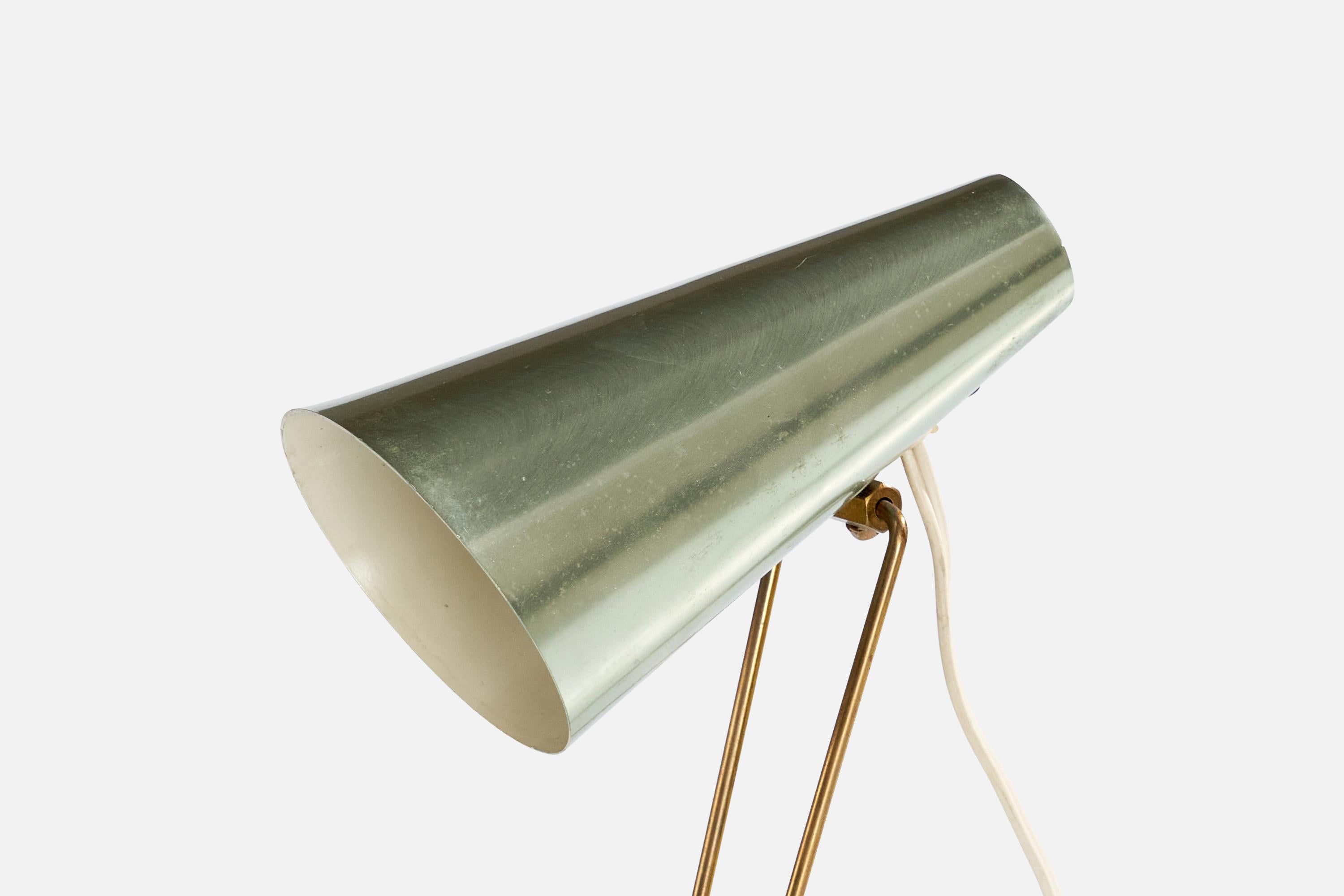 Finnish Idman, Table Lamp, Brass, Aluminum, Finland, 1950s For Sale