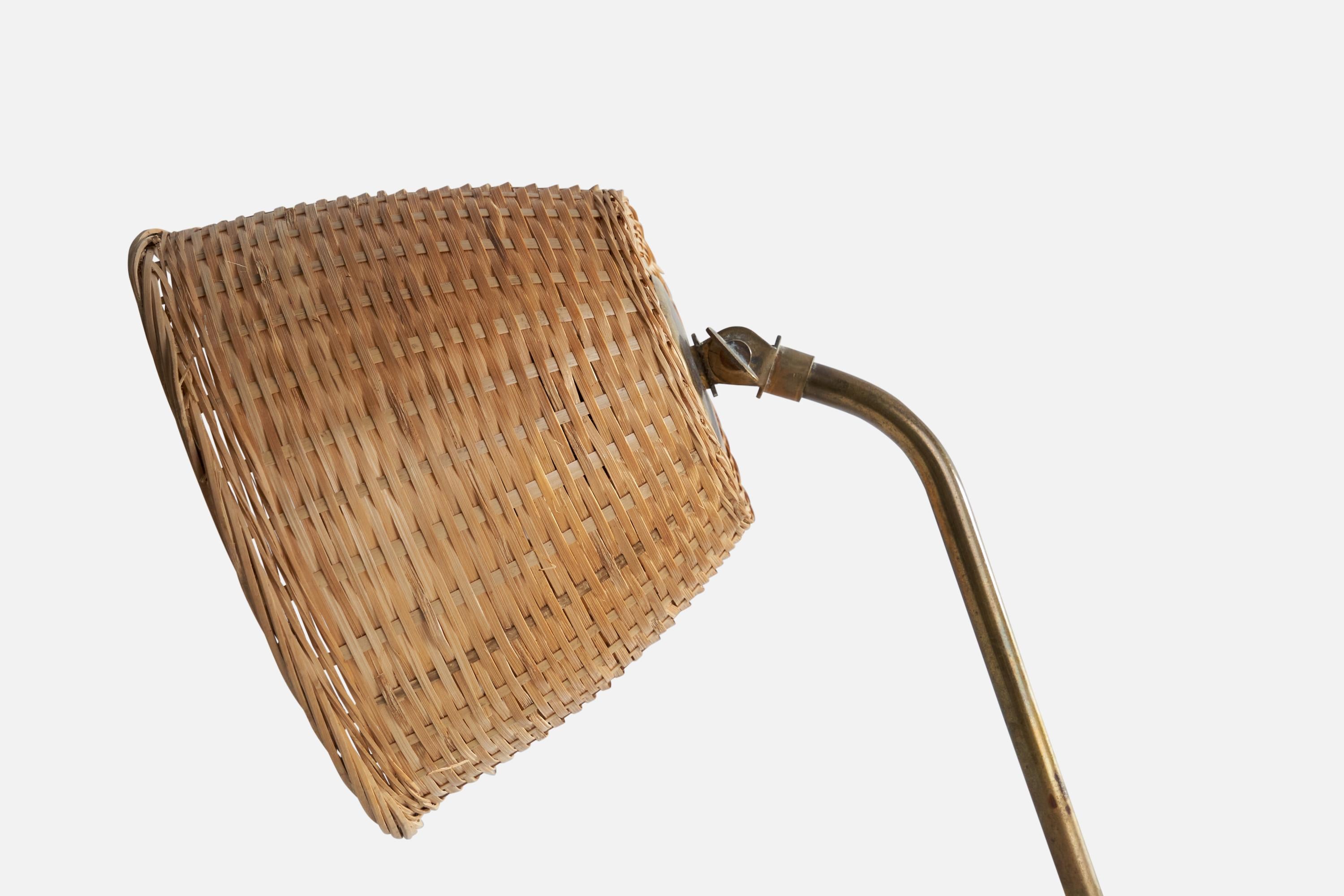 Finnish Idman, Table Lamp, Brass, Rattan, Finland, 1940s For Sale