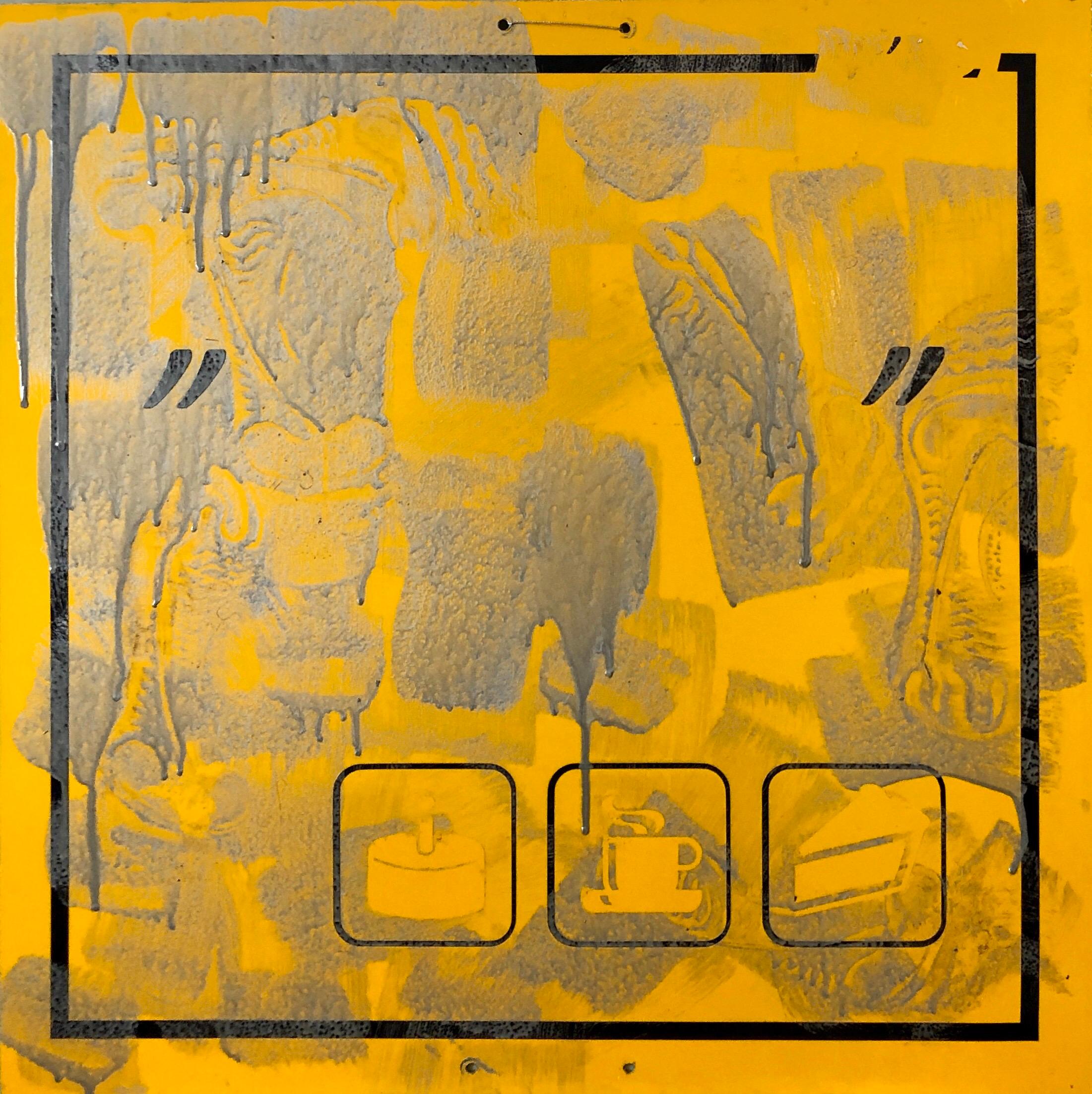 Ido Bar-El (Israeli, geb. 1959)
Ohne Titel, ca. 1997
Gemälde in Mischtechnik auf Aluminium-Straßenverkehrsschild
Industriefarbe, Aluminium
24 x 24 Zoll (61 x 61 cm)
Rückseitig signiert: Ido Bar-El
Trägt ein Label der Galerie Michael Hittleman, Los