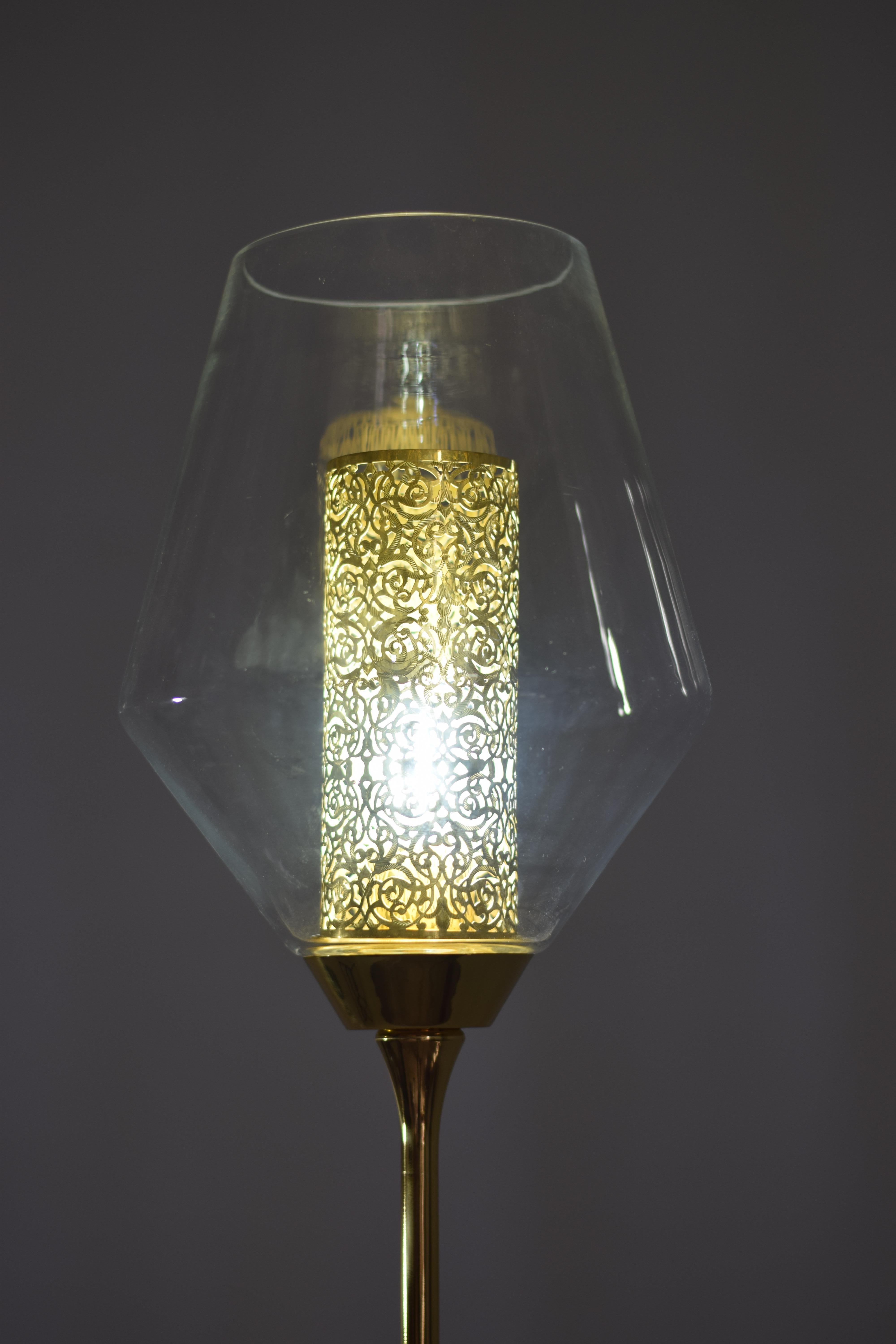 Ido-F1o Marble Base Brass and Glass Floor Lamp In New Condition In Paris, FR