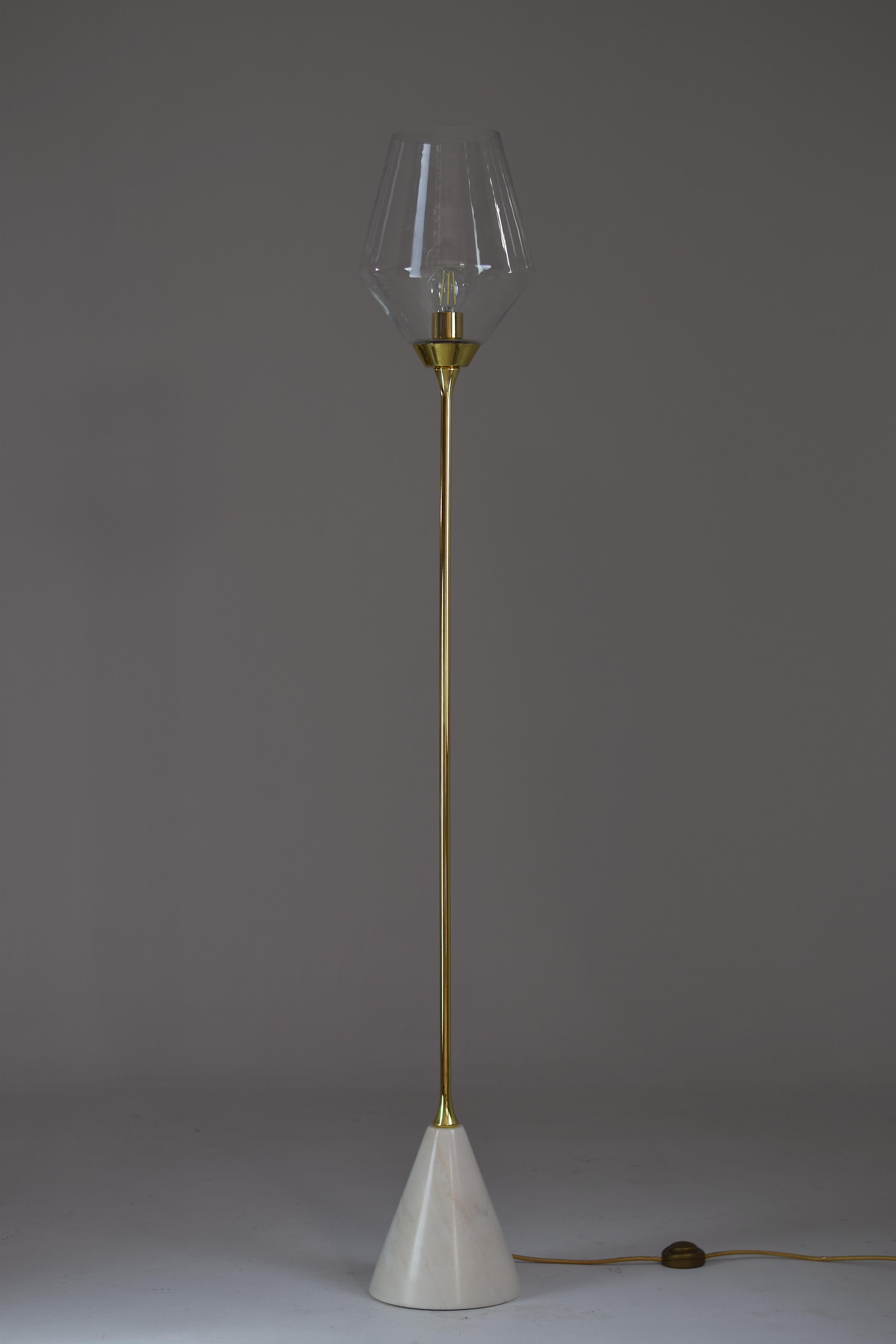 Contemporary Ido-F1o Marble Base Brass and Glass Floor Lamp