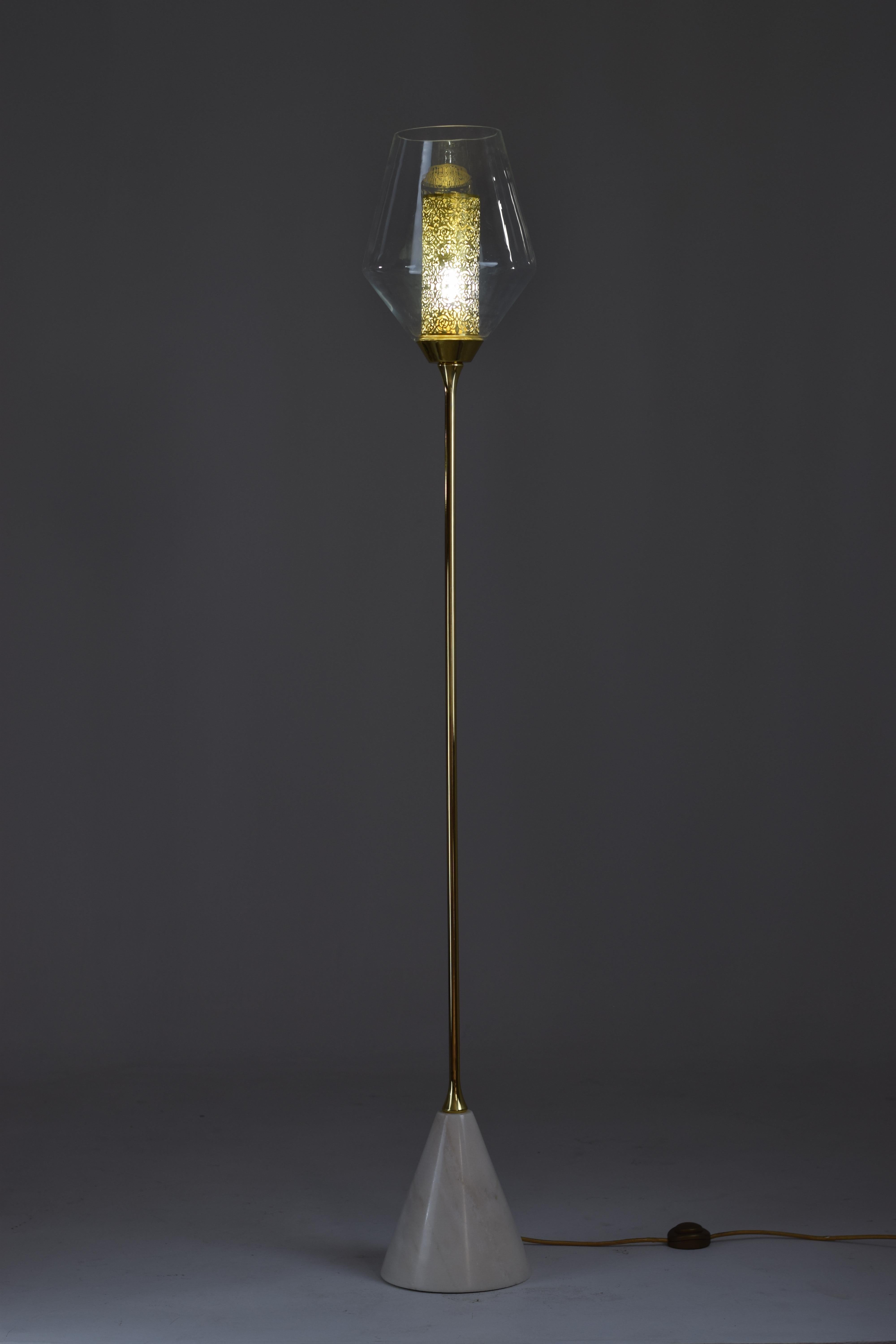 Ido-F1o Marble Base Brass and Glass Floor Lamp 3