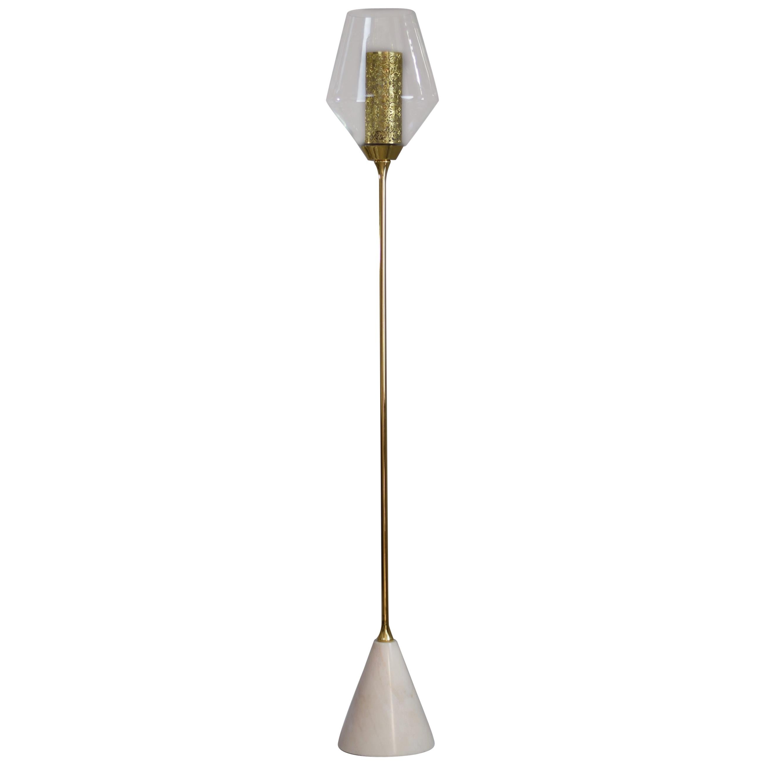 Ido-F1o Marble Base Brass and Glass Floor Lamp