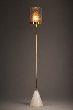 IDO-F4 Lampadaire en laiton, verre Givré et marbre - Fabrication artisanale Portugal/Maroc