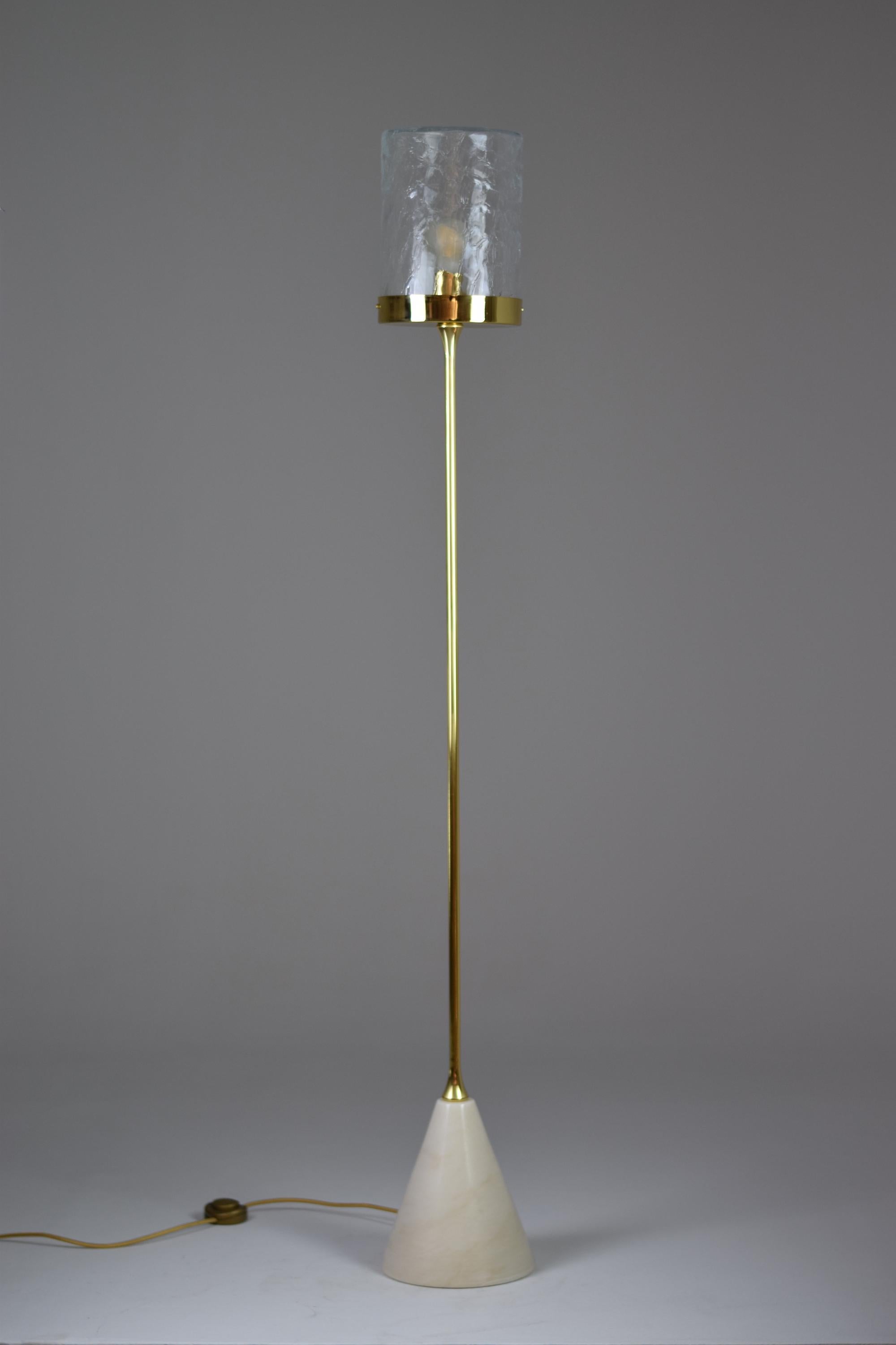 Ido-F4 Brass Floor Lamp with Marble Base and Oriental Cylinder In New Condition In Paris, FR