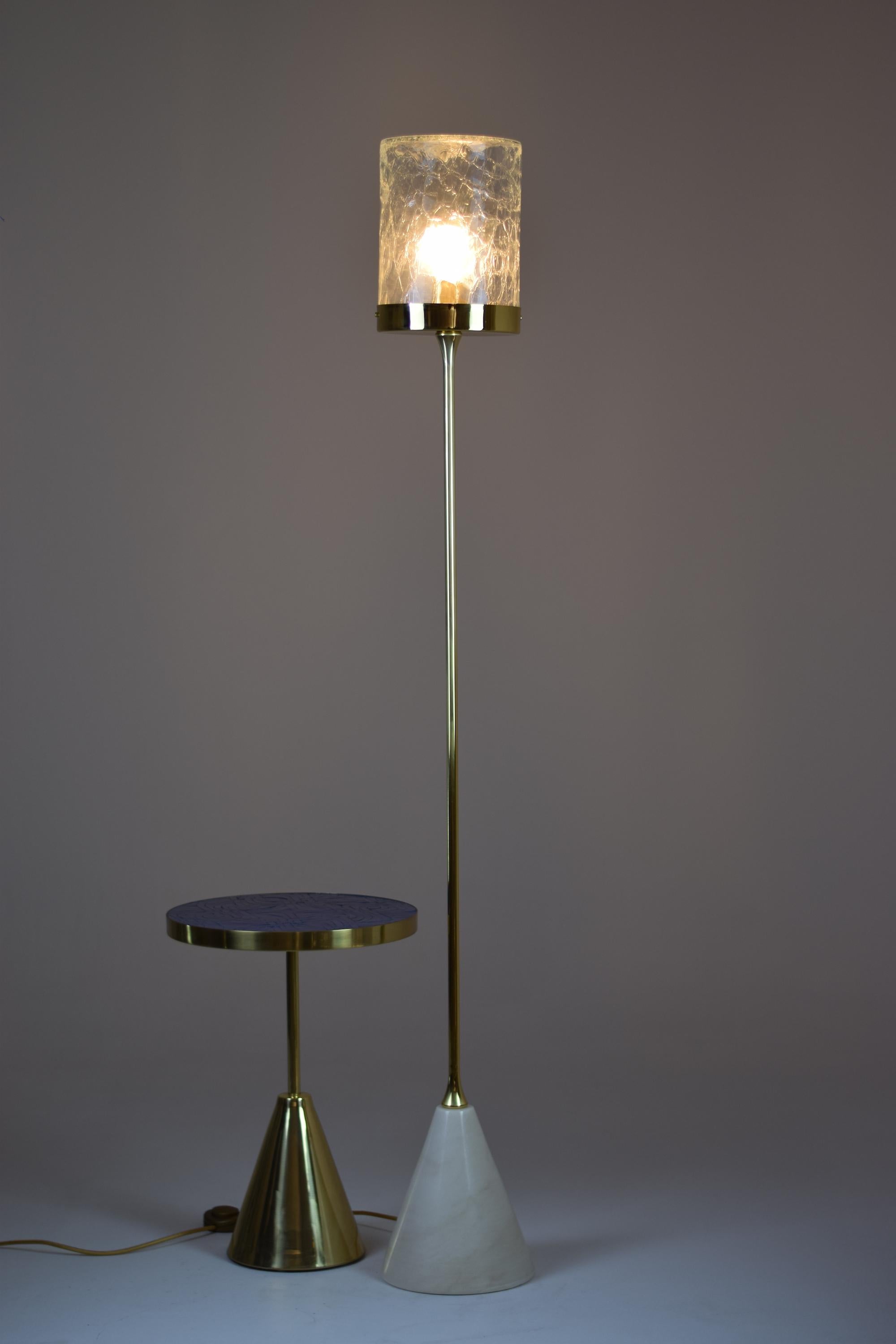 Ido-F4 Brass Floor Lamp with Marble Base and Oriental Cylinder 1
